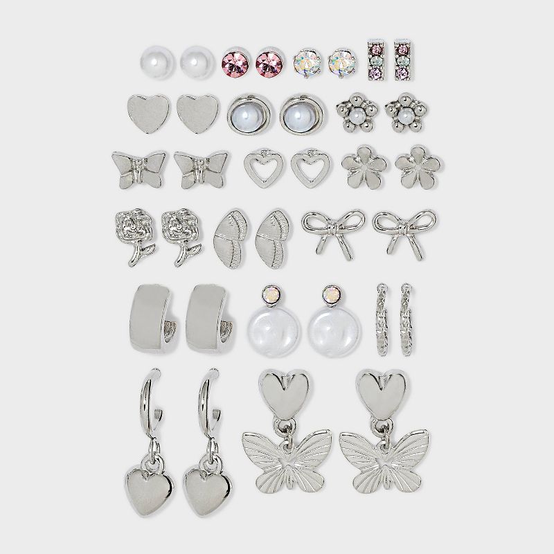 Butterfly/Heart/Flower Multi Earring Set 18pc - Wild Fable&#8482; Silver, 1 of 6