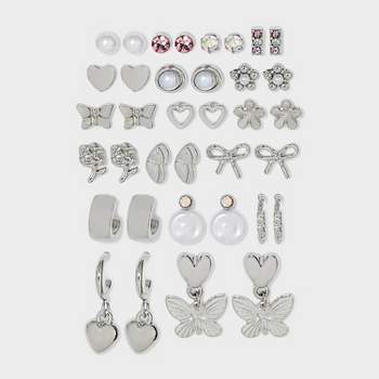 Butterfly/Heart/Flower Multi Earring Set 18pc - Wild Fable™ Silver