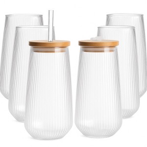 Itopfox Reusable Glass Tumbler with Bamboo Lid & Straw - Eco-Friendly Iced Coffee Cup, Leakproof Design for Smoothies, Water, Office, Home, Travel - 1 of 4