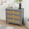 Lyngins American Style Rattan 3-Drawer Storage Cabinet, Natural Rattan Hollow Design Sideboard Cabinet, Solid Wood Veneer Buffet Cabinet,Non-Slip Pads - 3 of 4