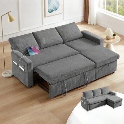 Vipbear 81 in Sectional Sofa Bed with Pull Out Bed,L-Shaped Couch Sleeper Sofa with Reclining Backrest,Reversible Storage Chaise,Tool-Free Assembly