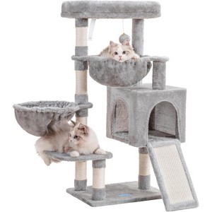 Cat Tower for Indoor Cats, Cat House with Large Padded Bed, Cozy Condo, Hammocks - 1 of 4