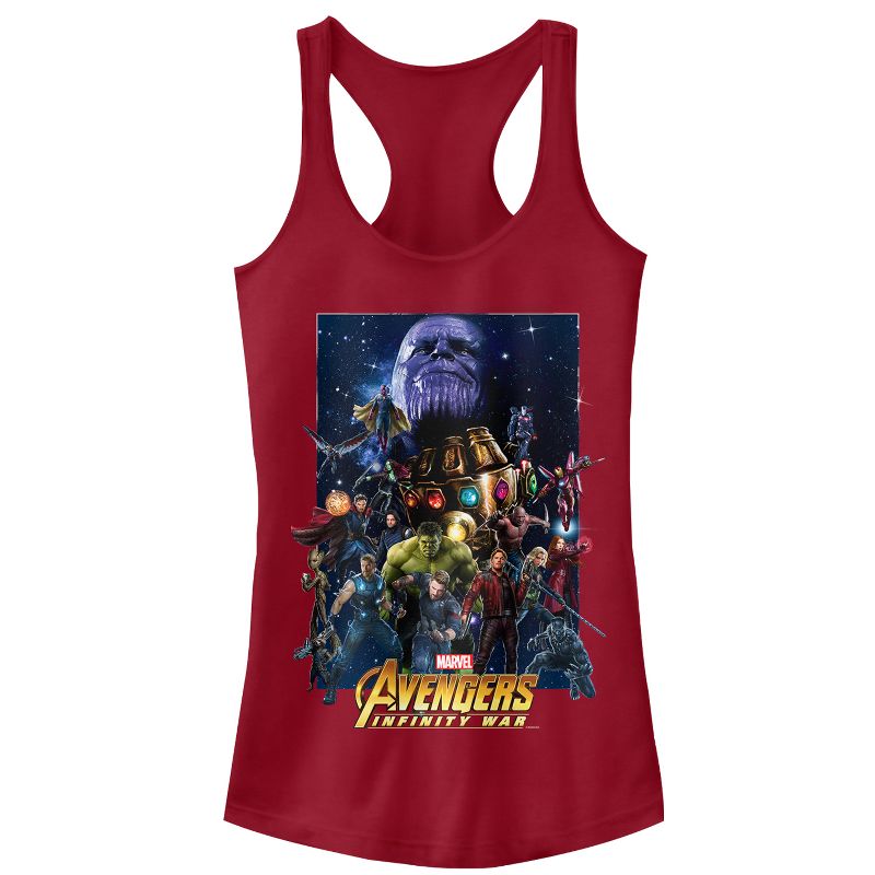 Juniors Womens Marvel Avengers: Infinity War Character Collage Racerback Tank Top, 1 of 4