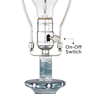 Blue Washed Polyresin Table Lamps with White Shades, Set of 2