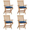 vidaXL Patio Chair Set of 4 Teak with Blue Cushions Teak Wood, Polyester - 2 of 4