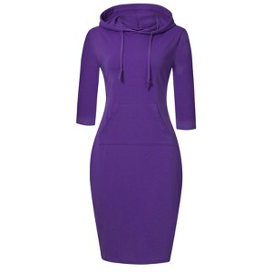 Women Long Sleeve Hooded Sweatshirt Midi Dress - 1 of 4
