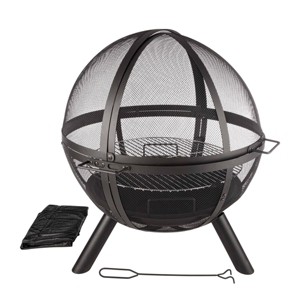 Pure Garden 30" Wood Burning Flaming Ball Round Outdoor Fire Pit With Pivot Spark Screen Brown - 1 of 4