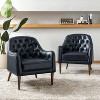 Set of 2 Justo 28.5" Wide Tufted Genuine Leather Wood Legs Accent Barrel Chair for Living Room with solid wood legs | ARTFUL LIVING DESIGN - 2 of 4