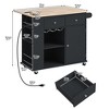 VYNXARIA Kitchen Island,Kitchen Storage Island with Drop Leaf and Rubber Wood,Open Storage and Wine Rack,5 Wheels,with Adjustable Storage,Black - 4 of 4