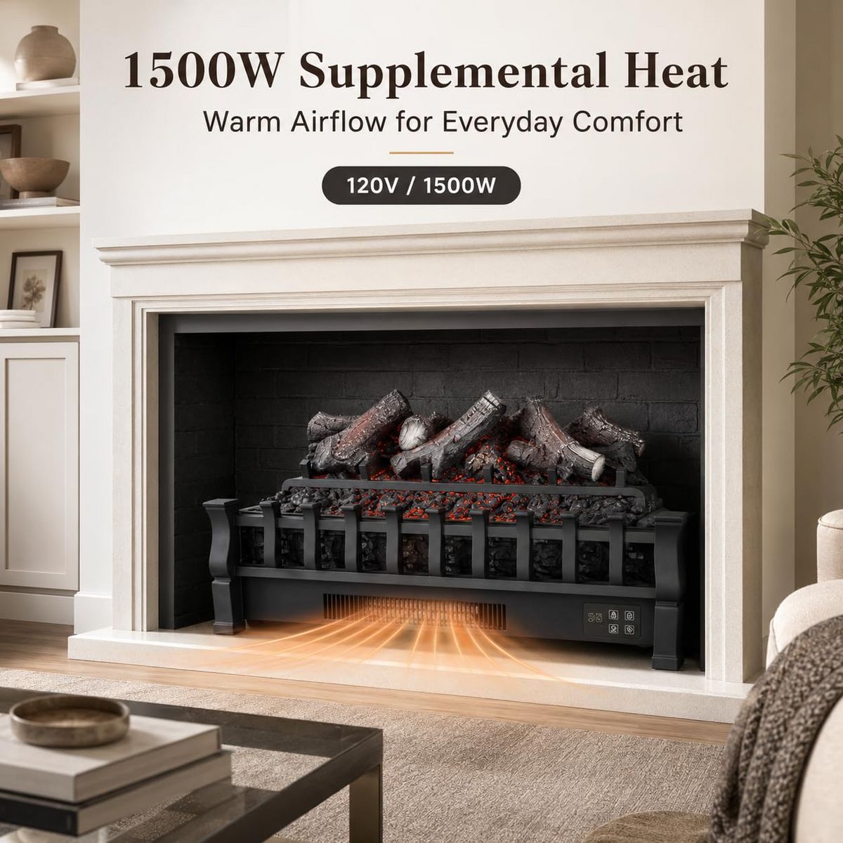 Garvee 23" Electric Fireplace Log Set Heater, Charcoal, 3 Brightness, Remote, 120V/1500W - thumbnail 7