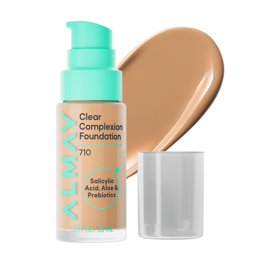 Almay Clear Complexion Foundation for Acne-Prone Skin, Vegan - 710 - 1 fl oz: Liquid, Semi-Matte Finish, Neutral Undertone, Noncomedogenic
