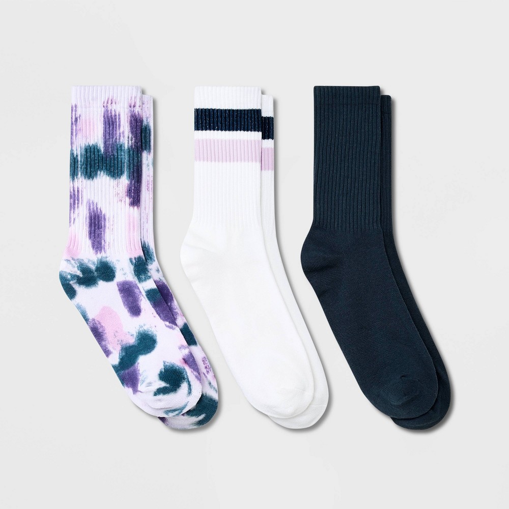 Girls' 3pk Tie-Dye Crew Socks - art class Lilac Purple S