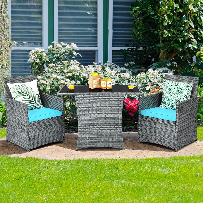 Costway 3PCS Patio Rattan Furniture Set Cushioned Sofa Armrest  Garden White\Red\Navy\Turquoise, 1 of 11