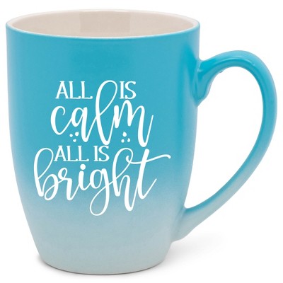 Elanze Designs All Is Calm All Is Bright Two Toned Ombre Matte Teal and White 12 ounce Ceramic Stoneware Coffee Cup Mug