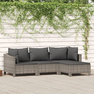 vidaXL 4 Piece Patio Lounge Set with Cushions Gray Poly Rattan - 1 of 4