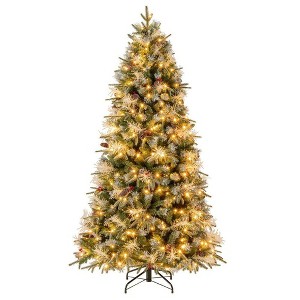 Resenkos 7-Ft Pre-Lit Artificial Christmas Tree with Berries and 8 Modes - Green - 1 of 2