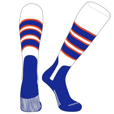 PEAR SOX OTC Baseball Softball Stirrup Socks (C, 7in) White, Orange, Royal, Royal