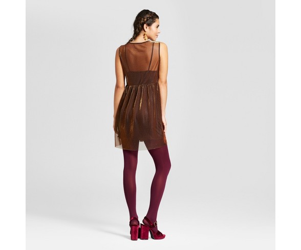 Women's Metallic Mesh Overlay Babydoll Slip Dress - Le Kate (Juniors') Spice S