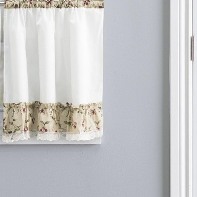 Ivory Lace Detail Sheer Cotton Polyester Rod Pocket Tier Curtain