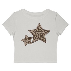 Rerun Island Women's 2 Animal Print Stars Short Sleeve Graphic Cotton Baby Tee - Cloud Dancer M - 1 of 4