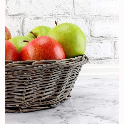 Gray-Washed Round Wicker Bread Baskets, Set of 2