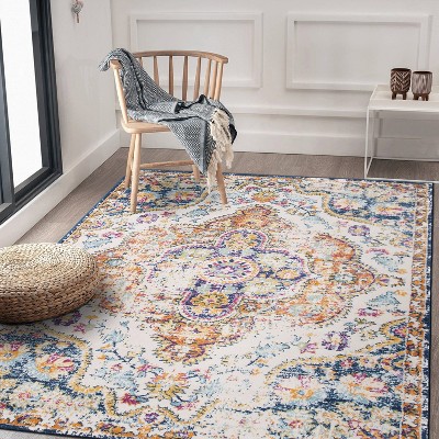 Multicolor Distressed Bohemian Synthetic Area Rug 7'10" x 10'