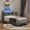 Upholstered Twin Bed Frame, Velvet Platform Bed Frame with Wing Back Storage Headboard, Wood Slats Support, No Box Spring Needed, Easy Assembly - 3 of 4