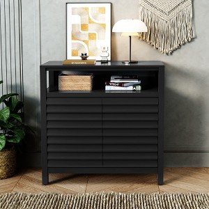 FONTOI Sideboard Buffet Cabinet with Open Shelf&2 Doors, Storage Organizer with Louver Design for Living Room, Kitchen, Black, 14"*31.9"*31.7" - 1 of 4