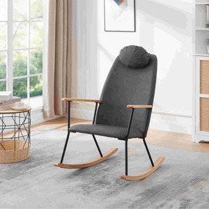 CAVINAS Teddy Fabric Glider Rocking Chair with High Backrest and Adjustable Headrest Pillow,Upholstered Rocking Chair,Nursery Accent Chair for Bedroom - 1 of 4