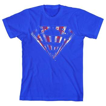 Superman Stars & Stripes Mask Youth Boys Royal Blue T-Shirt
