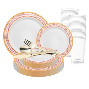 Smarty Had A Party White/Red and Gold Chord Rim Plastic Wedding Set - 30 Sets - 1 of 4