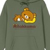 Rilakkuma Brown Bear Lying On A Pillow Long Sleeve Olive Adult Hooded Sweatshirt - 2 of 2