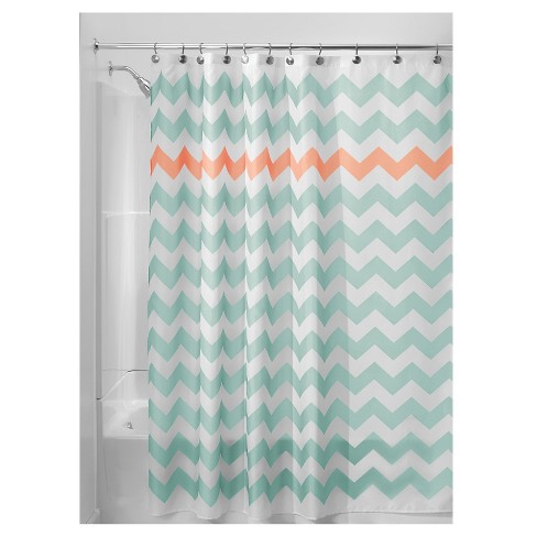 Chevron Polyester Shower Curtain, Turquoise Shower Curtain