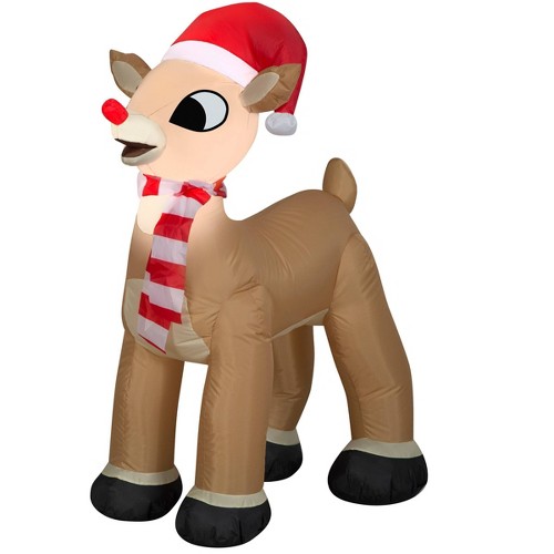 3.5' Rudolph the Red-Nosed Reindeer with Santa Hat and Scarf Inflatable Christmas Decoration