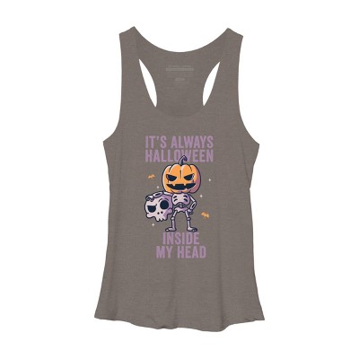 Women's Design By Humans It's Always Halloween Inside My Head Funny Cute Spooky By EduEly Racerback Tank Top