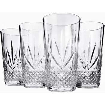 Khen's Shatterproof Tall Clear Acrylic Drinking Glasses, Luxurious & Stylish, Unique Home Bar Addition - 4 pk