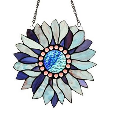 CHLOE Lighting SUNDANCE Tiffany-style Floral Stained Glass Window Panel 11Inch Height