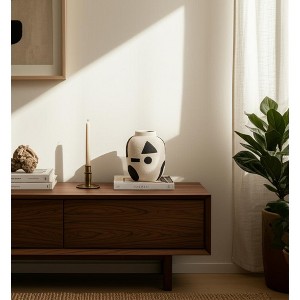 Boho Geometric Ceramic Vase - Textured Decorative Accent - Modern Home & Office Decor - Tabletop Centerpiece for Living Room, Bedroom & More - 1 of 4