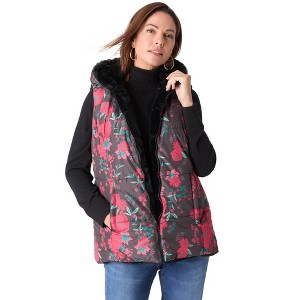 Roaman's Plus Size 2-In-1 Puffer And Faux Fur Vest - 1 of 4