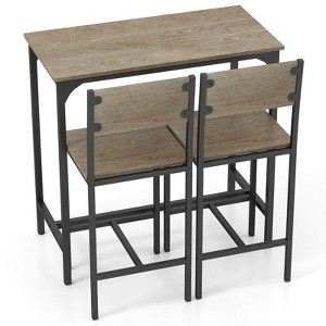 Costway 3 PCS Bar Table Set Pub Dining Table & 2 Bar Stools with Backrest & Footrest Gray/Brown - 1 of 4