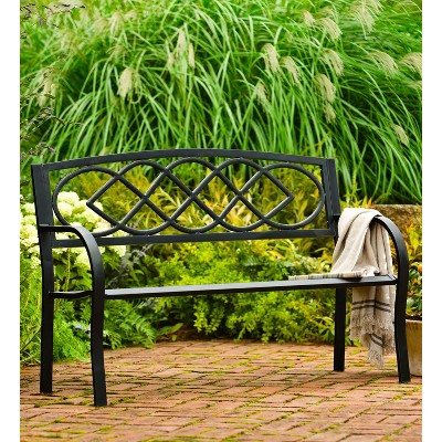Black Steel and Cast-Iron Celtic Knot Garden Bench