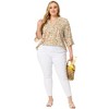 Agnes Orinda Women's Plus Size Pleated Ruffle 3/4 Sleeves Pintuck V Neck Floral Blouses - 3 of 4