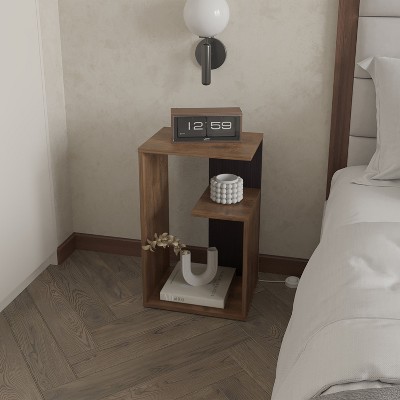 Side Table in melamine with open storage, Onix and White