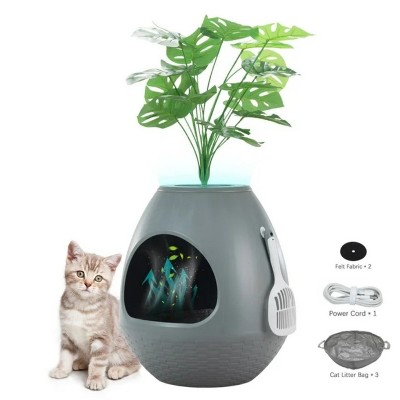LunaLulinlk Grey artificial plant cat litter box with deodorizing scoop