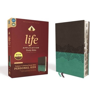 Niv, Life Application Study Bible, Third Edition, Personal Size, Leathersoft, Gray/Teal, Indexed, Red Letter Edition - by  Zondervan (Leather Bound)