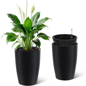 16 in Tall Planters Set of 2, Plant Pots, Self Watering Pots for Indoor Plants, Flower Pots With Built-In Drainage and Visual Water Level Design - 1 of 4