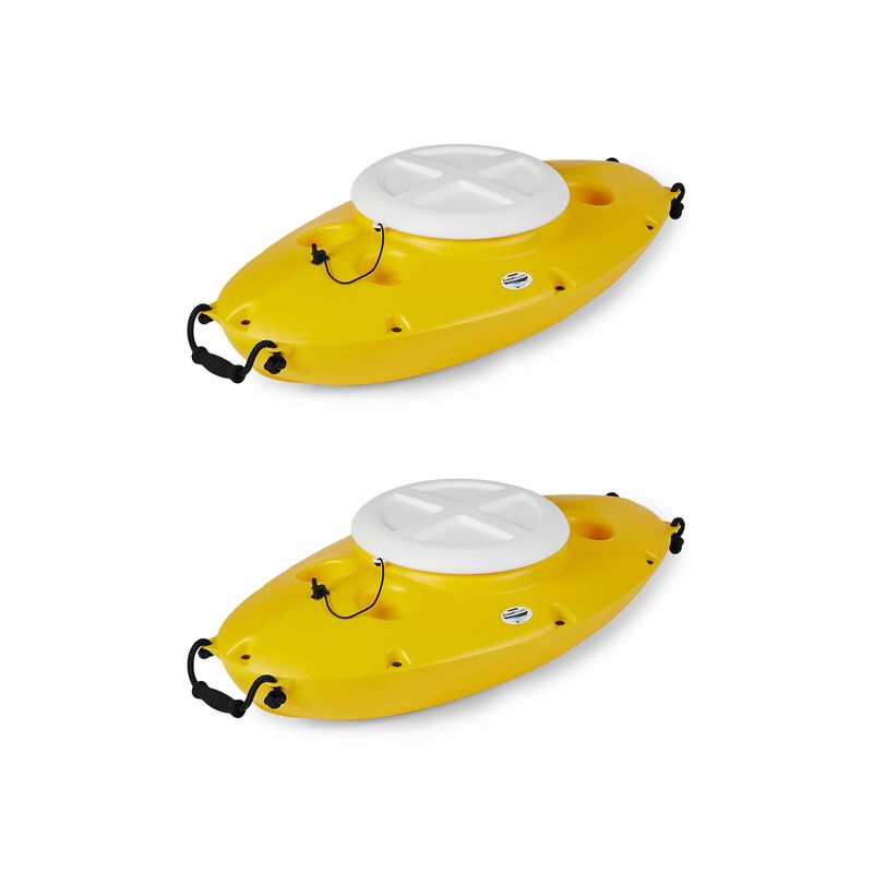 CreekKooler 30 Quart Floating Insulated Beverage Cooler Pull Behind Kayak Canoe, Yellow & 8' Adjustable Position Floating Cooler Tow Behind Rope Strap, 1 of 7
