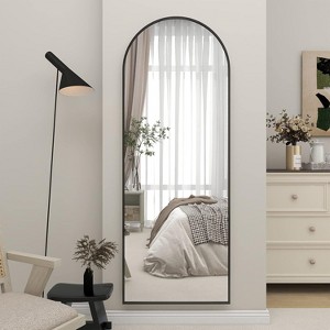 64"x21" Full Length Mirror, Wall Mirrors Hanging or Leaning Arched-Top Full Body Mirror with Stand for Bedroom, Dressing Room, Black - 1 of 4