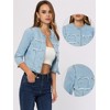 Allegra K Women's Cropped Denim Jacket 3/4 Sleeves Frayed Casual Collarless Jean Jackets - 2 of 4