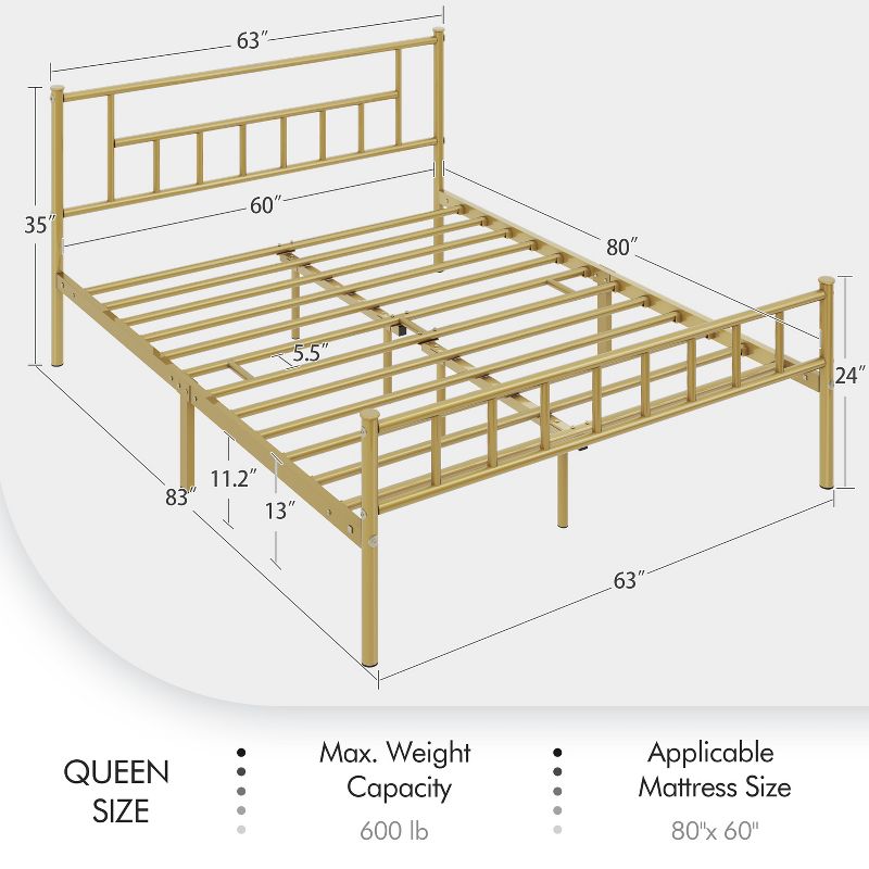 Yaheetech Basic Metal Bed Frame with Headboard and Footboard, 3 of 9